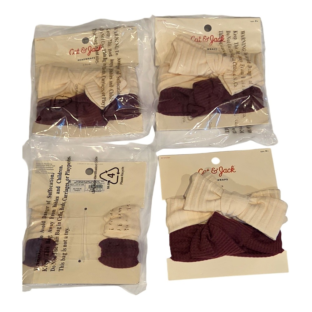 Cat & Jack Headwraps Kids 0+ Cream Burgundy 2-4 Pack Ribbed Bow Knit‎ Lot, NWT